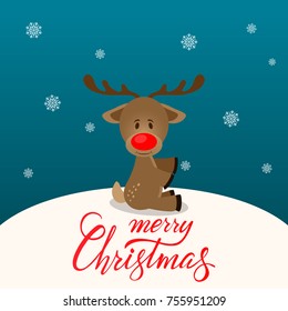 Merry Christmas companion. Merry Christmas postcard. Cute deer postcard. Merry Christmas greeting card with cute deer. Merry Christmas Cute Deer.