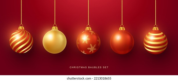 Frohe Weihnachtskomposition 3D realistische goldene Dekoration Baubles Ball Ornamente Set