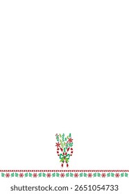  Merry Christmas composition of candy cane, red berries, fir branch and bow. Hand painted winter plant isolated on white background.