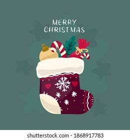 Feliz composición navideña, objetos de Año Nuevo Cute, para tu diseño. Doodle para textiles, camisetas o postales. Escritura a mano. Concepto de vacaciones. Ilustración de tarjeta de Navidad.