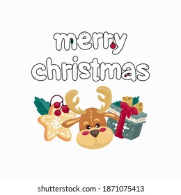 Feliz composición navideña, objetos de Año Nuevo Cute, para tu diseño. Doodle para textiles, camisetas o postales. Escritura a mano. Concepto de vacaciones. Ilustración de tarjeta de Navidad.