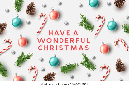 Merry christmas composition with festive elements on a light background. Vector illustration.
