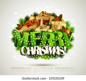 Merry Christmas composition with gifts and garlands