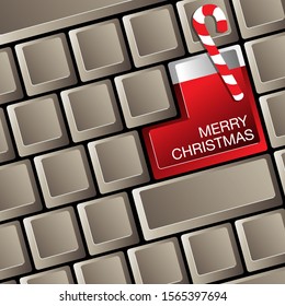 A Merry Christmas computer keyboard with stocking. Perfect for office holiday party.