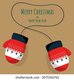 Merry Christmas concept background decorative with winter glove. Design element can be used for greeting card, postcard, backdrop, brochure, print, vector illustration
