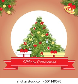 Merry Christmas Concept Banner with Icons Stickers on Backdrop. Template for your design. Poster. Invitation to a party. Place for your text.