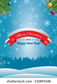 Merry Christmas Concept Banner with Icons Stickers on Backdrop. Happy New Year. Template for your design. Poster. Invitation to a party. Place for your text.