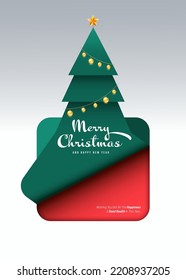 Merry Christmas concept decorative with pine tree and lights. Design element can be used for greeting card, postcard, backdrop, brochure, publication, vector illustration