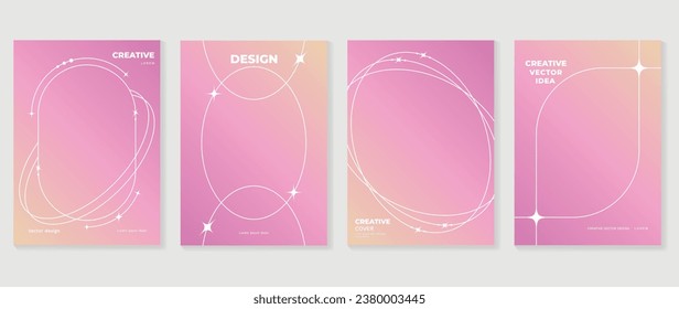 Merry christmas concept posters set. Cute gradient holographic background vector with pastel color, star, sparkle, border. Art trendy wallpaper design for social media, card, banner, flyer, brochure.