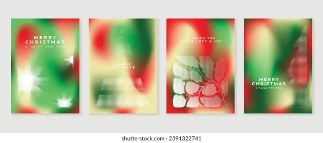 Afiches de concepto de navidad. Vector de fondo holográfico de gradiente cúcido con color vibrante, árbol de navidad, copo de nieve. Diseño artístico de fondo de pantalla para medios sociales, tarjetas, pancartas, volantes.