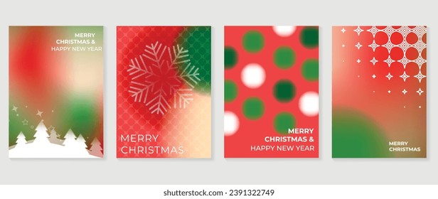 Merry christmas concept posters set. Cute gradient holographic background vector with vibrant color, christmas tree, snowflake. Art trendy wallpaper design for social media, card, banner, flyer.