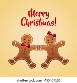 Merry Christmas concept represented by cookie couple cartoon icon. Colorfull illustration.