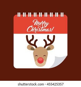 Merry Christmas concept represented by reindeer over calendar icon. Colorfull illustration. 