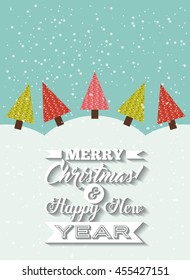 Merry Christmas concept represented by pine tree and snow icon. Colorfull illustration. 