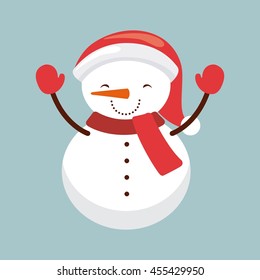 Merry Christmas concept represented by snowman cartoon icon. Colorfull and vintage illustration. 