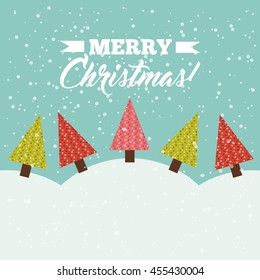 Merry Christmas concept represented by pine tree icon. Colorfull and vintage illustration. 