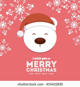 Merry Christmas concept represented by snow bear with santas hat icon. Colorfull and flat illustration. 