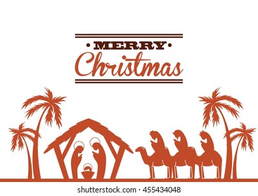 Merry Christmas concept represented by holy family icon. Colorfull and flat illustration. 