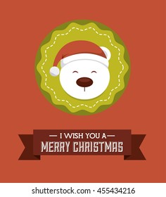 Merry Christmas concept represented by snow bear with santas hat icon. Colorfull and flat illustration. 