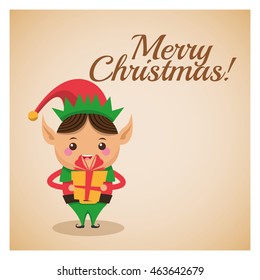 Merry Christmas concept represented by elf cartoon icon over pastel brown background. Colorfull and classic illustration inside frame.