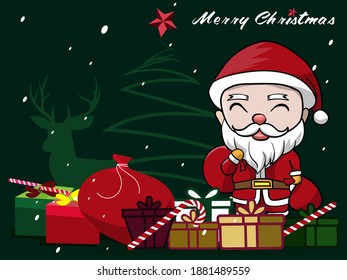 Merry Christmas concept, Santa claus in night sky with gift,and star design for web banner, poster,Christmas invitation card for vector illustration for design.