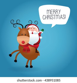 Merry Christmas concept with santa and deer  icon. vector graphi