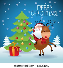 Merry Christmas concept with santa and deer  icon. vector graphi