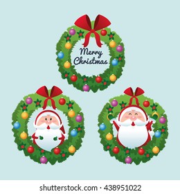 Merry Christmas concept with santa inside pine crown. vector gra