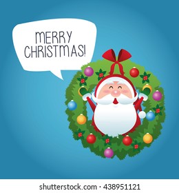 Merry Christmas concept with santa inside pine crown. vector gra