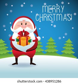 Merry Christmas concept with santa and pine tree icon. vector gr