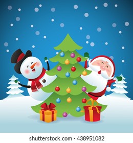 Merry Christmas concept with snowman and santa  icon. vector gra