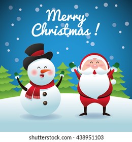 Merry Christmas concept with snowman and santa  icon. vector gra