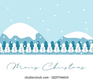 Merry Christmas Concept: There are mountain view with snowy and trees. Cartoon vector style for your design.