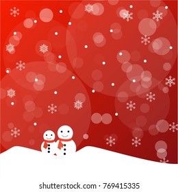 Merry Christmas Concept. Vector of snowman on the snow floor with bokeh and snowflake.