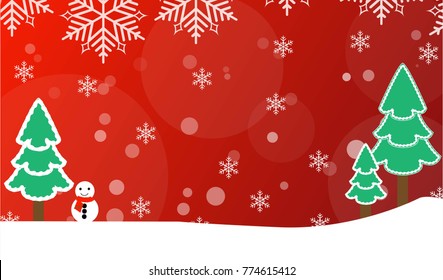 Merry Christmas Concept. Vector of snowman on the snow floor undeer the chistmas tree with snowflakes.