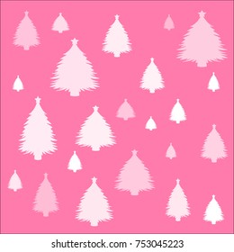 merry christmas concept. xmas tree silhoettes vector pattern on pink background
