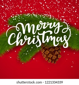 Merry Christmas congratulation lettering. Winter holidays card design.