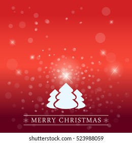 Merry Christmas congratulation on red shiny background, Fir-trees and snowflakes vector illustration. Winter holidays concept.