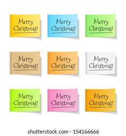 Merry christmas congratulation on yellow sticky note, vector eps10 illustration