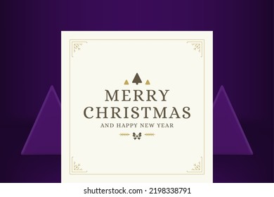 Merry Christmas congratulations greeting card classic spruce premium ornate design vector illustration. Happy New Year traditional winter holiday celebration banner classic premium ornament decor