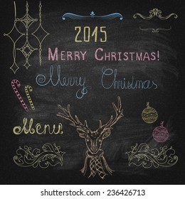 Merry Christmas congratulations on the chalkboard vector