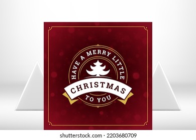 Merry Christmas congratulations premium vintage greeting card ribbon ornate vector illustration. Happy New Year traditional winter holiday celebration banner festive spruce circle emblem red design