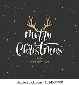 Merry Christmas congratulations. Winter holiday card with calligraphy and hand-drawn design elements. Greeting card, invitation.