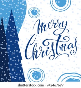 Merry Christmas! Congratulatory design, card, poster. Stylized pattern with winter snowflakes . Winter.