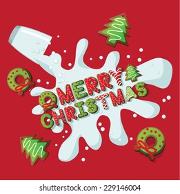 Merry Christmas Cookies And Milk EPS 10 Vector Illustration