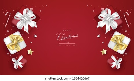 Merry Christmas copyspace background template vector with present cartoon elements design