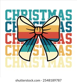 Merry Christmas Coquette Bow T-Shirt Design.