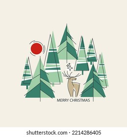 Merry christmas corporate Holiday card, abstract creative artistic templates with Christmas tree and deer, vector file