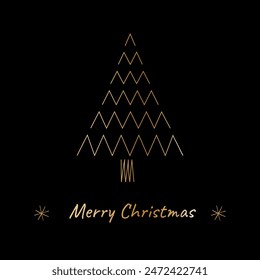 Merry Christmas Corporate Holiday cards and invitations. Golden hand drawn Christmas tree. Modern universal artistic templates.