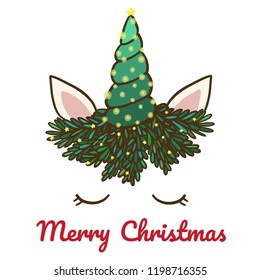 Merry christmas with christmas costume Unicorn, Cute vector illustration, Cartoon doodle style.